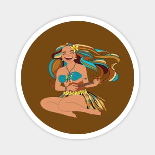 Happy Hawaiian Hula Girl with her guitar. Magnet